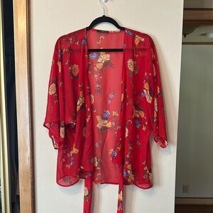 West Kei Vibrant Red Floral Kimono